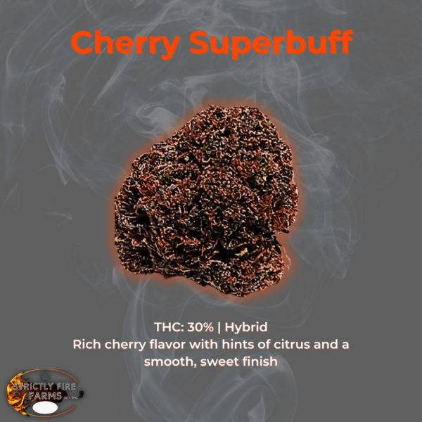 Cherry Superbuff Cannabis Flower with Rich Cherry Flavor and 30% THC