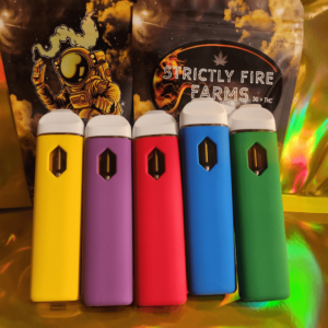 Strictly Fire Premium Vape Pen in 10 flavors, including Papaya, Runtz, and Ice Cream Cake, for smooth hits and bold effects.